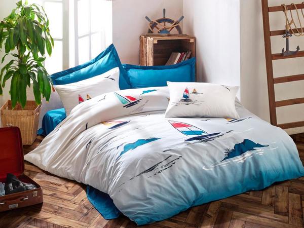 Ensemble housse de couette simple Cottonbox Maritime Neta Bleu