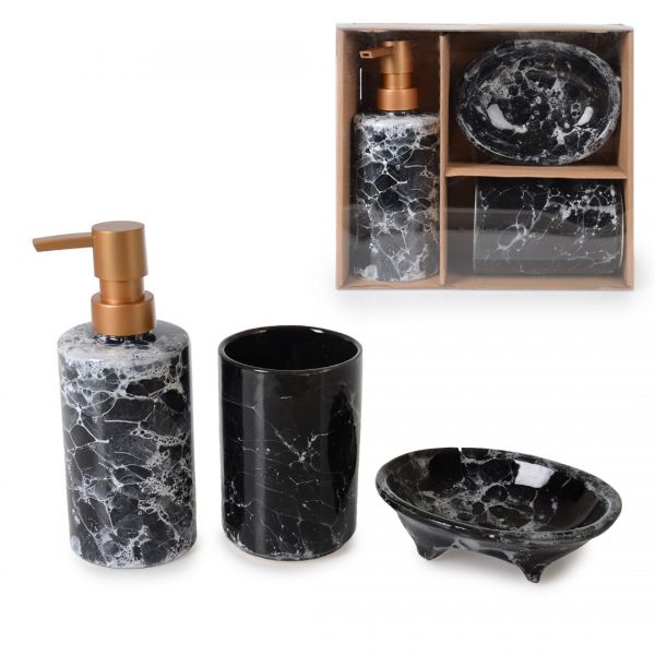 BLACK 3-PIECE CERAMIC BATHROOM SET | IPEK-SRB622