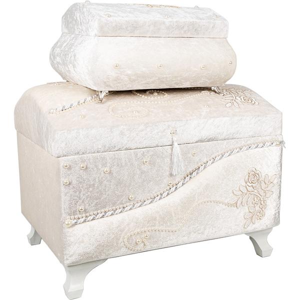Dekonaz 2'li Süslemeli Çeyiz Sandığı | Beyaz | By-sdkast02w