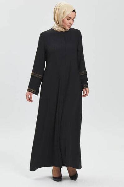 Derin Siyah Kolu Çift Kat Ferace 9082-20