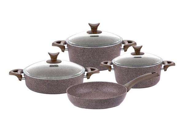 Taç Granit Plus 7 Parça Tencere Seti Ahşap Sap | Toprak | TAC-3167