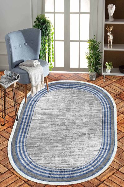 Birkilim Oval Yıkanabilir İpeksi Kaymaz Taban Dekoratif Halı | MLN-IP-O-HT-663