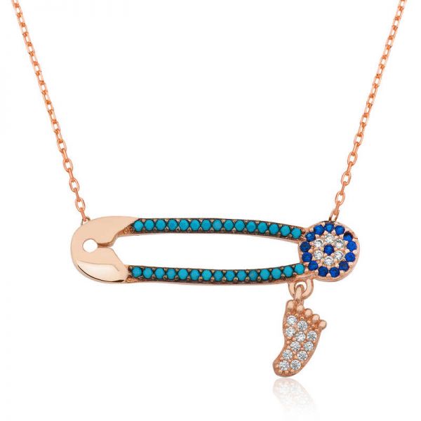 Gümüş Nazarlı İğne Ayak İzi Kolye