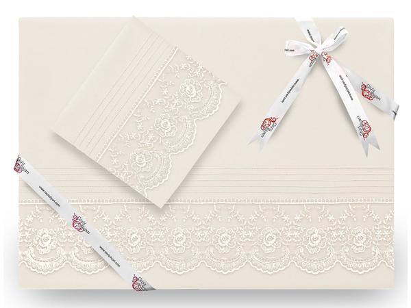 Fransız Dantelli Kure Lüx Çeyizlik Nevresim Takımı Krem