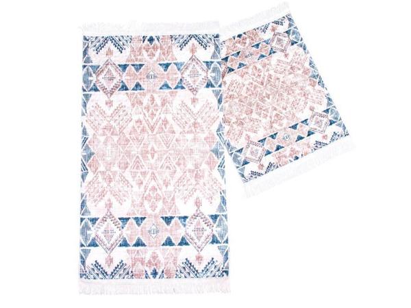 Kilim Desen Dikdörtgen Banyo Paspas Seti 2 Li Krem