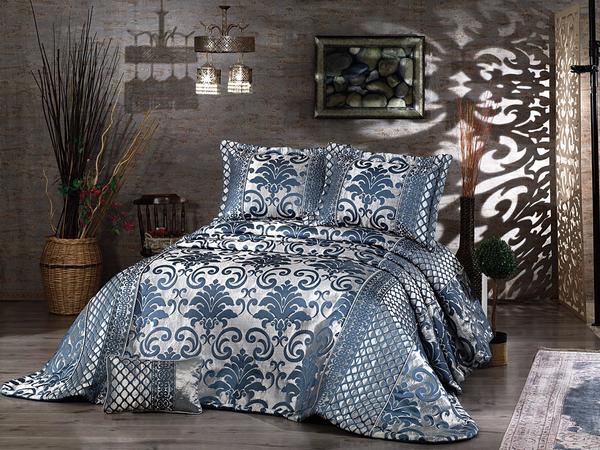 Eliza Çift Kişilik Yatak Örtüsü İndigo Mavi