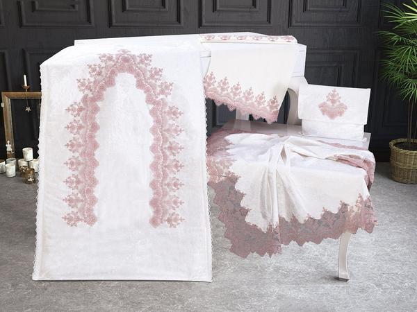 Fransız Güpürlü Kadife Lüx Buda Bohça Seti 4 Parça Lila