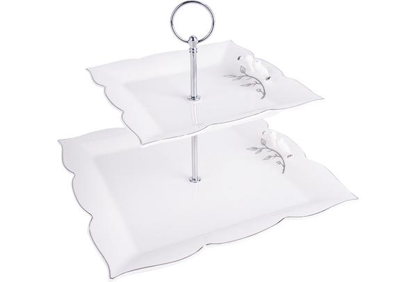 Dematex 2 Katlı Porselen Servis Tabağı | Kare | DTX-56-KARE