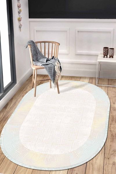 Birkilim Oval Yıkanabilir İpeksi Kaymaz Taban Dekoratif Halı | MLN-IP-O-HT-033