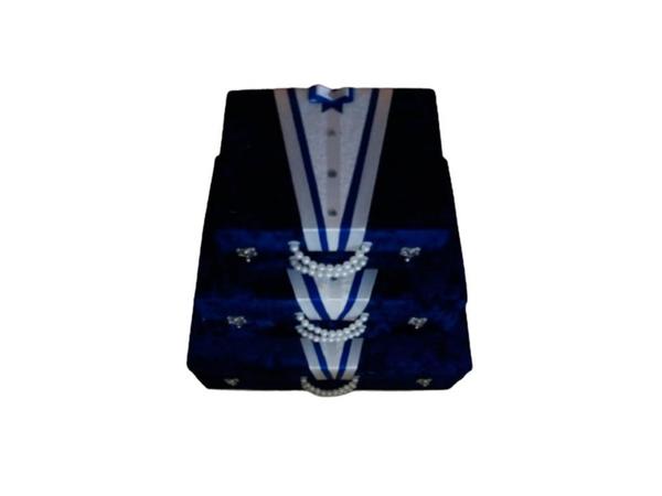 Damat Figürlü İncili 3 Lü Çeyiz Çantası Lacivert