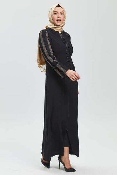 Derin Siyah - Bakır Kapüşonlu Ferace 9127-20