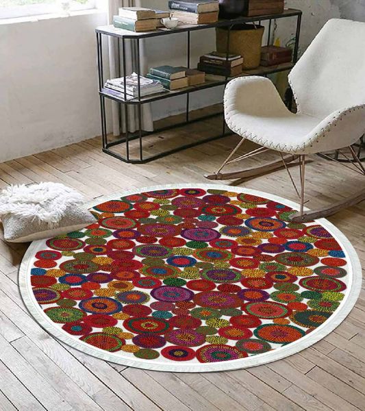 Birkilim Yuvarlak Yıkanabilir Dekoratif Halı İpeksi Kaymaz Taban | MLN-IP-YU-HS-210