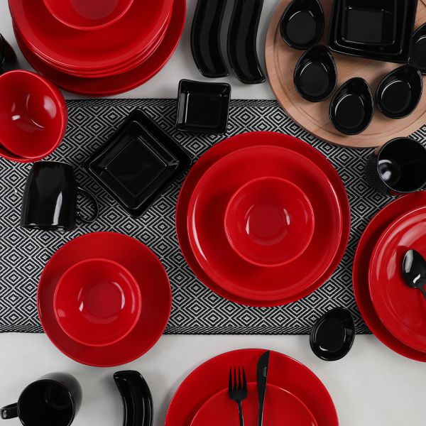 Aegean Red/Black Dinner/Breakfast Set 46 Pieces for 6 Persons | ceramics