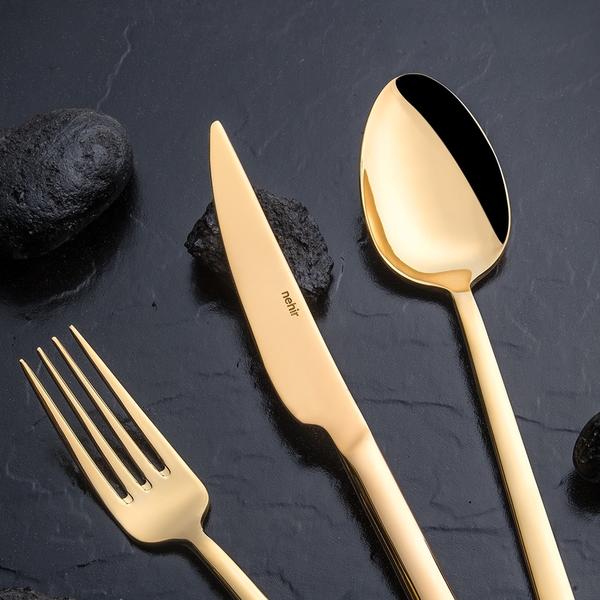 Couverts en boîte de 36 pièces en titane Dalyan Gold