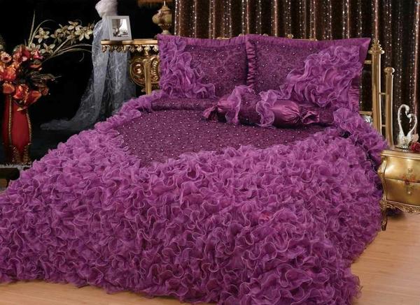 Saten Yatak Örtüsü Seti Gelincik Deluxe Çift Kişilik Mor