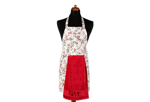 Dekonaz Çiçek Desenli Mutfak Önlüğü | Kırmzı Havlu ve El Bezi Hediyeli | 73cm x 59cm