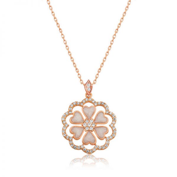 Gümüş Kalp Çiçek Bayan Kolye