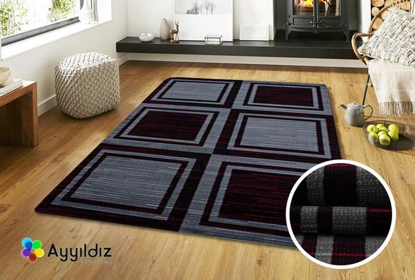 Ayyıldız Parma Kareli Halı 100% PP Heatset 12mm 1900gr | Kırmızı | 9270Red