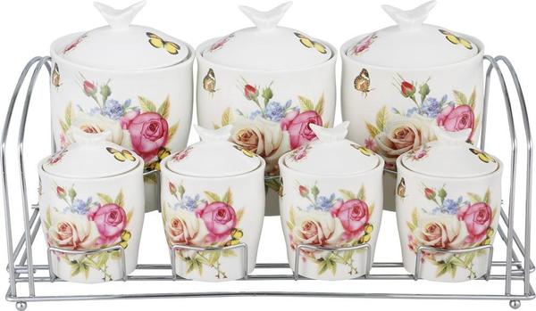 Bavary Fine Porselen Baharatlık Seti 15 Parça | Pembe | Gül Kelebek Desen