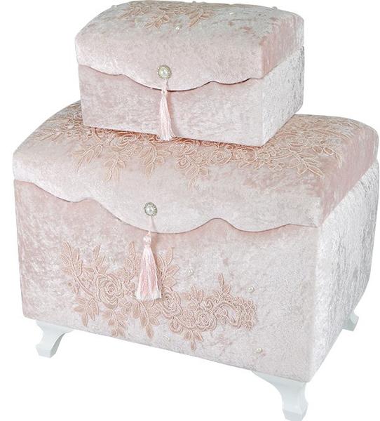 Dekonaz 2'li İnci Süslemeli Çeyiz Sandığı | Pembe | SDK-0014