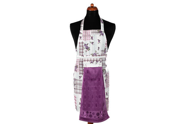 Dekonaz Çiçek Desenli Mutfak Önlüğü | Mor Havlu ve El Bezi Hediyeli | 73cm x 59cm