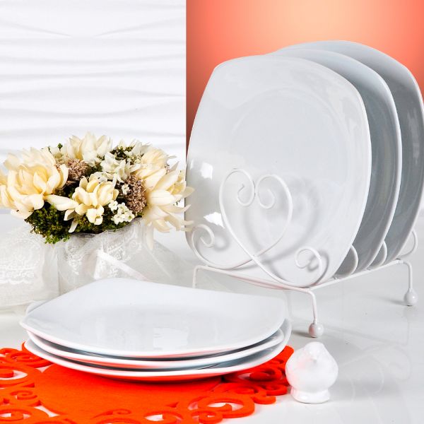 Beyaz Köşem Pasta Tabağı 22 Cm 6 Adet | Keramika