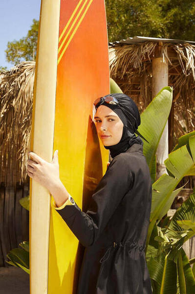 Haşema Sarı Şeritli Siyah Tam Kapalı Tesettür Mayo H-2833-20