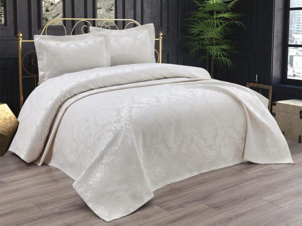 Çeyizdiyarı Elmas Çift Kişilik Sade Pike Seti 3 Parça Krem