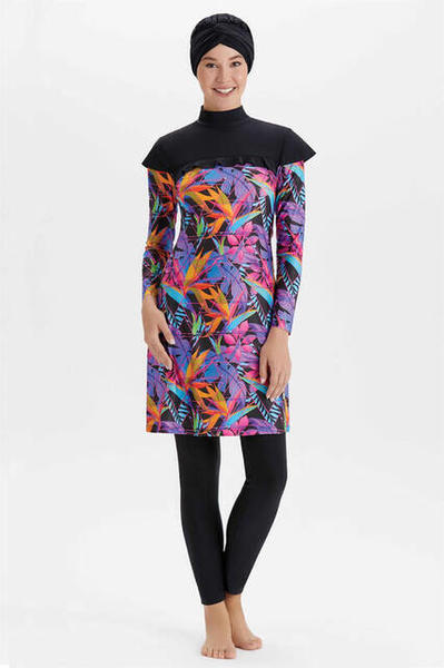 Adasea Likralı Tesettür Tam Kapalı Mayo 4230-20 - Siyah