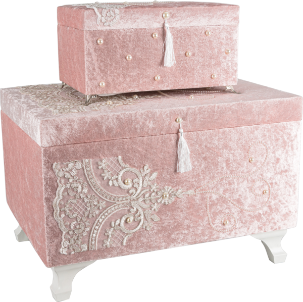Dekonaz 2'li Süslemeli Çeyiz Sandığı | Pudra | By-sdkast01p