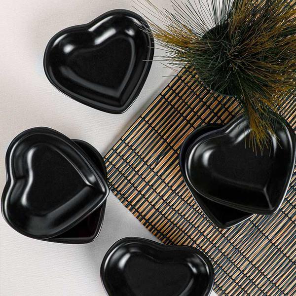 Mat Siyah Kalp Çerezlik/Sosluk 14 Cm 6 Adet | Keramika