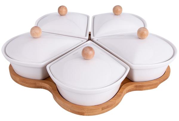 Duygu 11 Parça Kahvaltılı / Çerezlik Seti | Bambu Porselen | Beyaz | Dg-8012