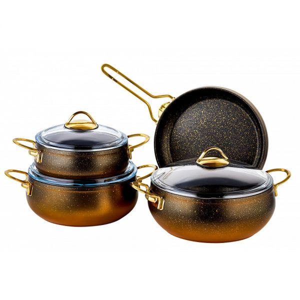 la vie d'Oz | Ensemble de 7 pièces en granit noir doré Azra