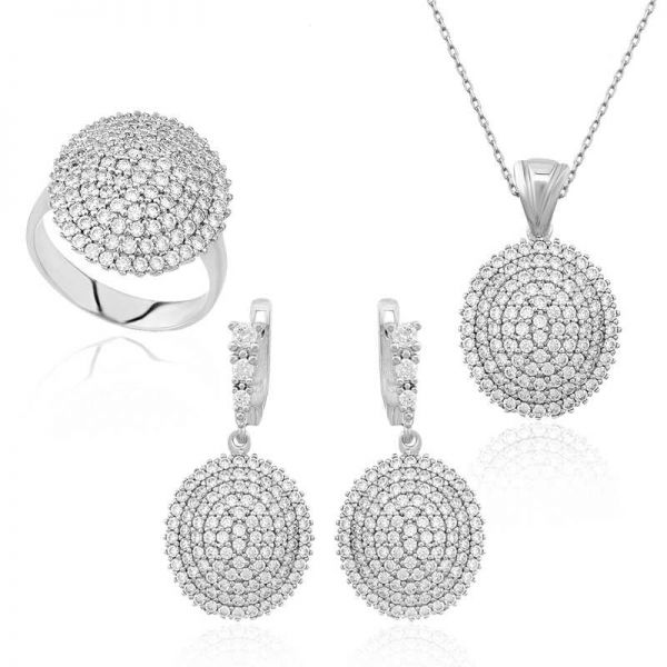 Gümüş Beyaz Taşlı Bayan Set