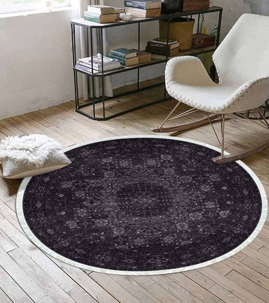 Birkilim Yuvarlak Yıkanabilir Dekoratif Halı İpeksi Kaymaz Taban | MLN-IP-YU-SD-342