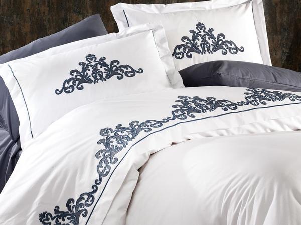 Parure Housse de Couette Brodée Swan Gris