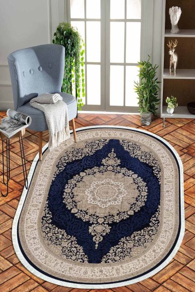 Birkilim Oval Yıkanabilir İpeksi Kaymaz Taban Dekoratif Halı | MLN-IP-O-HT-996