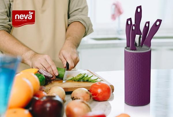 Neva Sweet Petek 5'li Bıçak Seti Standlı | Mor | N2363
