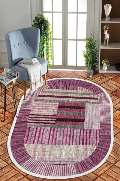 Birkilim Oval Yıkanabilir İpeksi Kaymaz Taban Dekoratif Halı | MLN-IP-O-HT-928