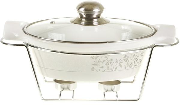 Schäfer Oval Kapaklı Güveç 31.5cm Beyaz Gümüş Desen