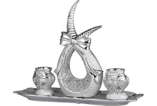 Almina | 4-er | Deko-Kerzenhalter | Kerzenständer | Silber | Porzellan | Al-4182-s