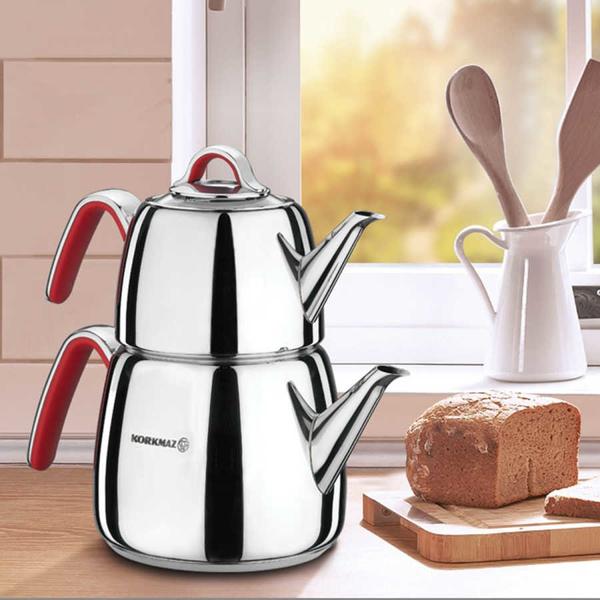 Korkmaz Vertex Çaydanlık Paslanmaz Çelik 3 Litre | İndüksiyon | Kırmızı | A198