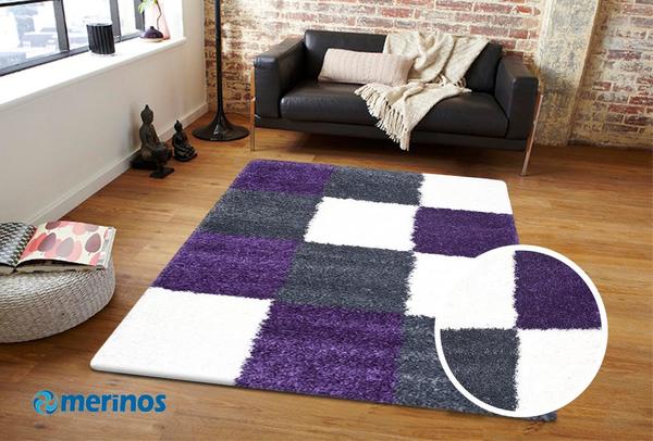 Merinos Shaggy Plus Halı Kare Desenli | Lila | 910-Grey-Lilac