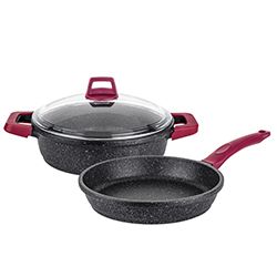 002-01- GRANITTE CASTING 3 PIECES CHERRY GRANITE COOKWARE SET