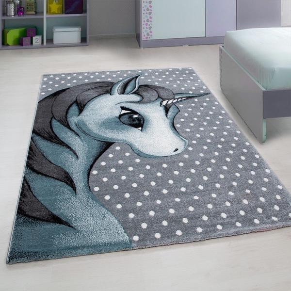 Ayyıldız Kids Sevimli Unicorn Çocuk Halısı | 100% PP Frise 11mm 2500 gr | Mavi | 590-Blue
