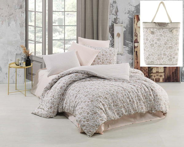 Soley Çanta Hediyeli Çift Kişilik Nevresim Takımı Fiori