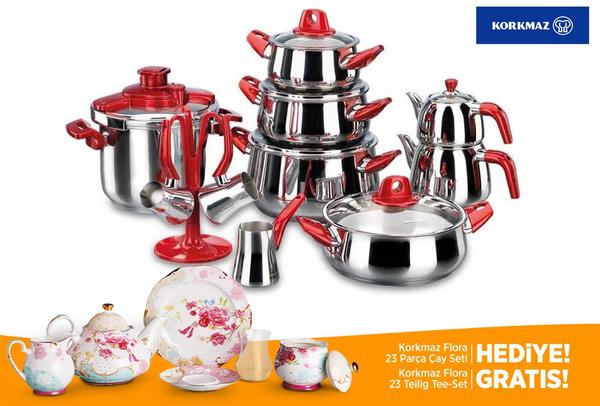 Korkmaz Rosa Hyper Mutfak Çeyiz Seti | 18 Parça | Kırmızı | A1727