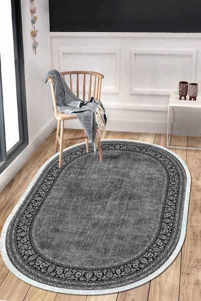 Birkilim Oval Yıkanabilir İpeksi Kaymaz Taban Dekoratif Halı | MLN-IP-O-HT-127