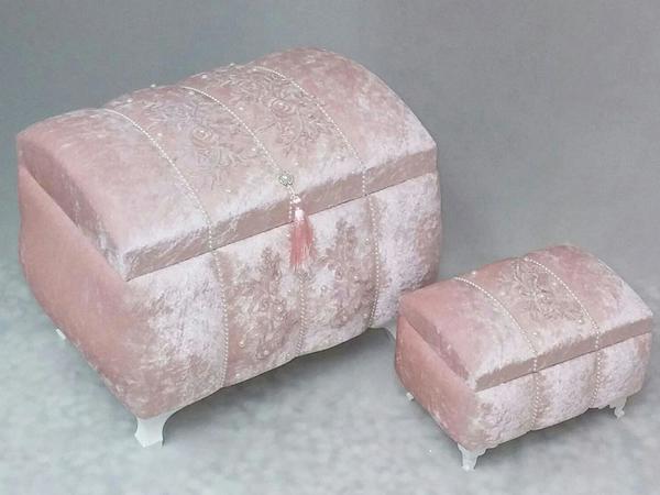 Yarmalı Dantelli 2'li Çeyiz Sandığı Pudra