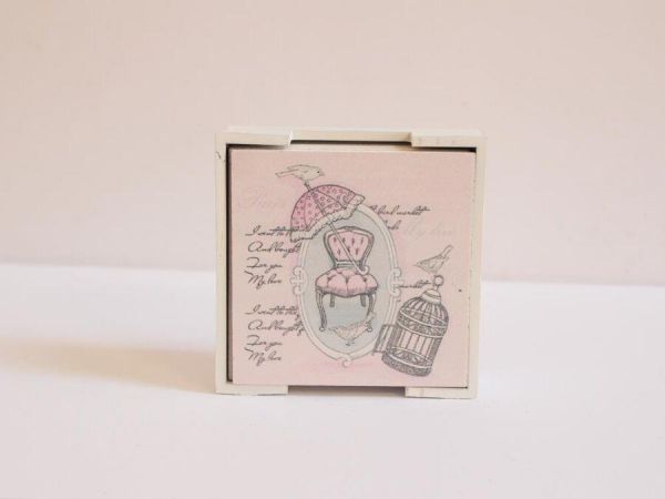 Standlı Ahşap Bardak Altlığı 6lı Set Bird